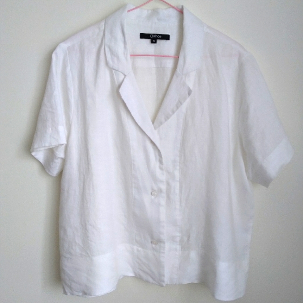White Linen Button Down Short Sleeve